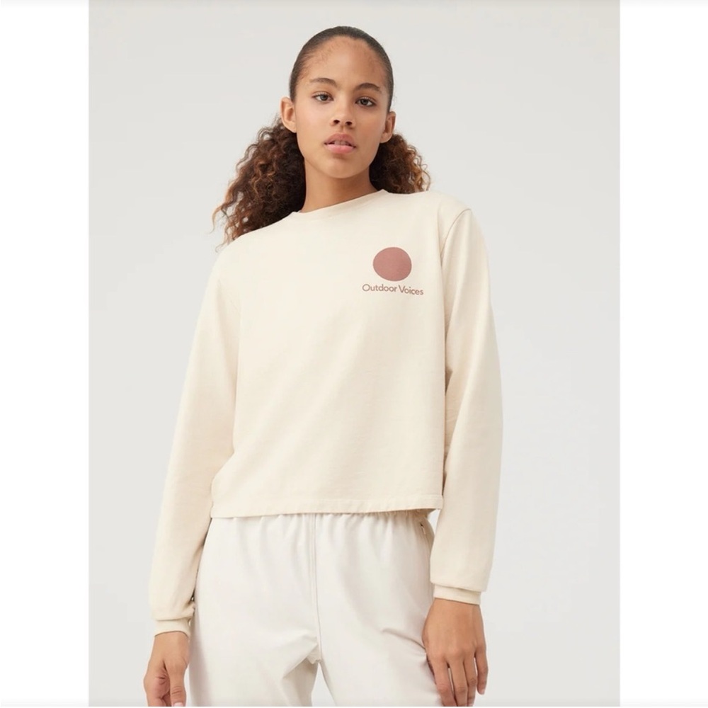 339 Outdoor Voices Oversized Crewneck Sweatshirt Tan Brown Logo Pullover Medium